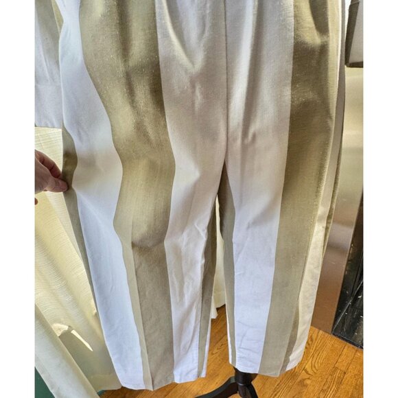 Vintage 80s jumpsuit, taupe & white stripes, avant-garde style, asymmetric top - Picture 8 of 10